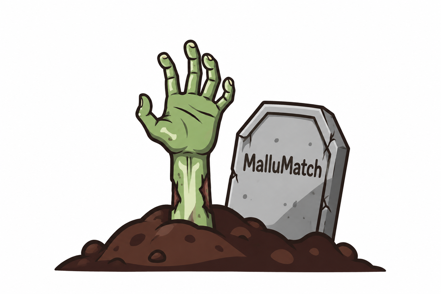 A cartoon gravestone commemorating MalluMatch